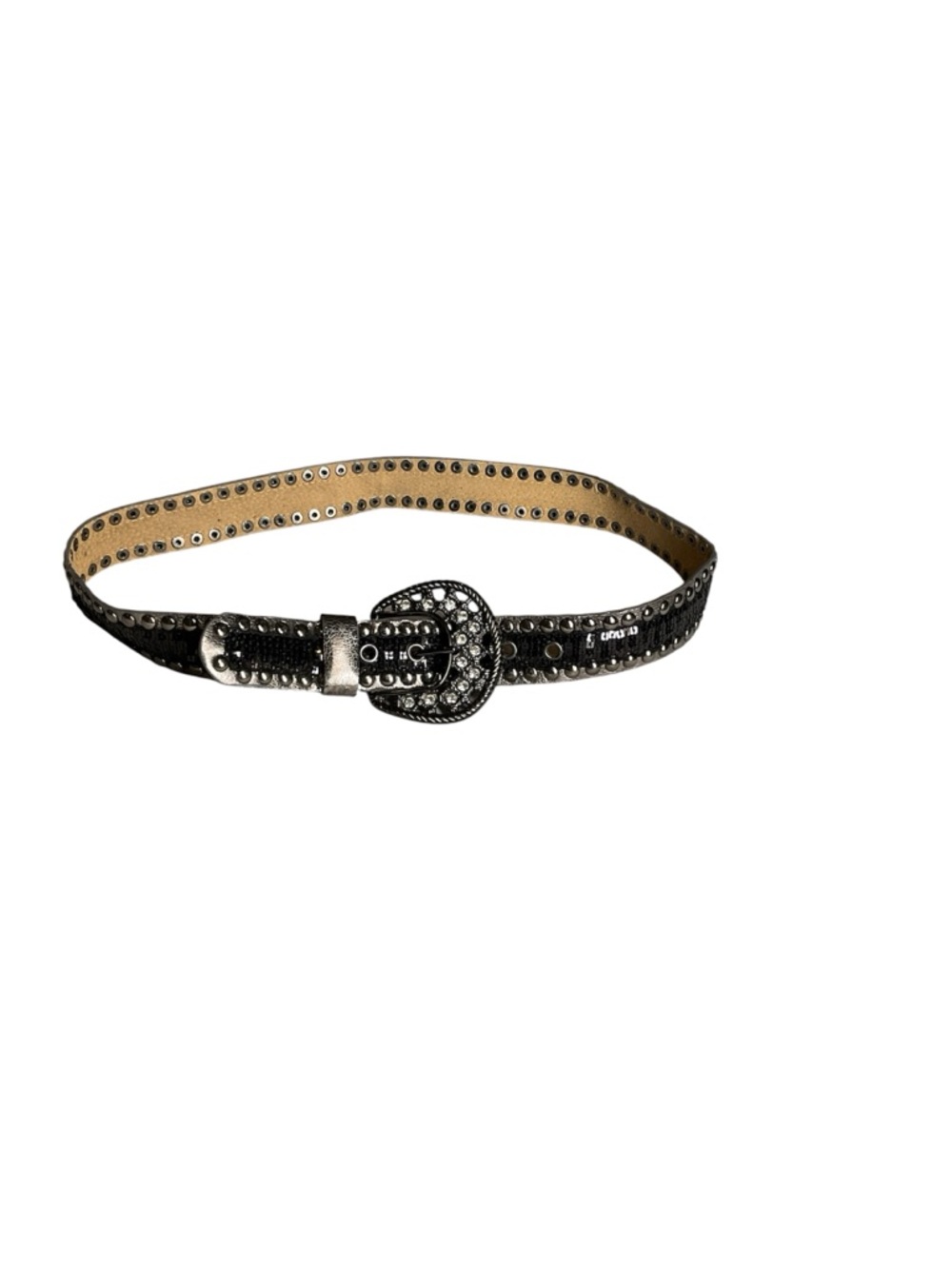 Black Silver & Rhinestone Western-Style unisex Belt